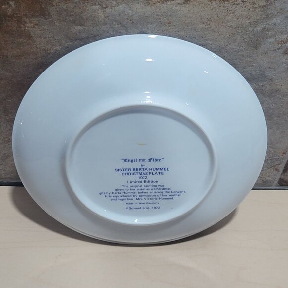 Schmid Hummel Christmas Plate 1972 "Engel mit Flöte" Angel with Flute Decorative - Picture 4 of 11